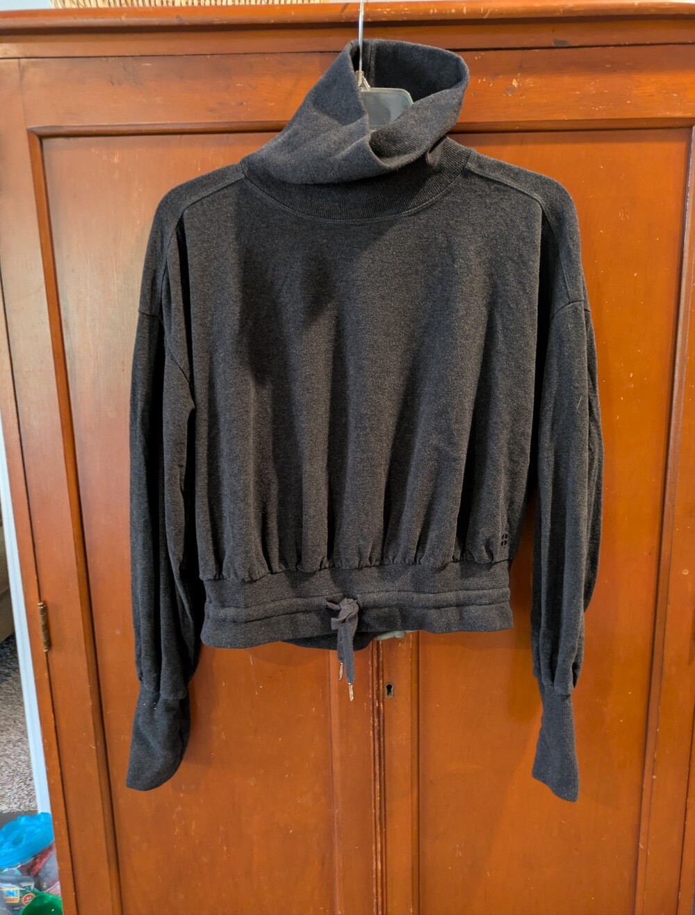 Cozy Grey Turtleneck Drawstring Women's Crop Sweatshirt Super Soft
